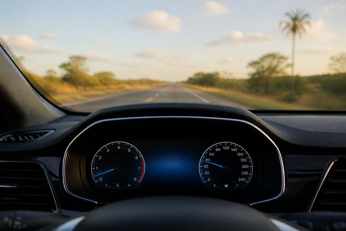 Painel de veículo em estrada de Mato Grosso do Sul